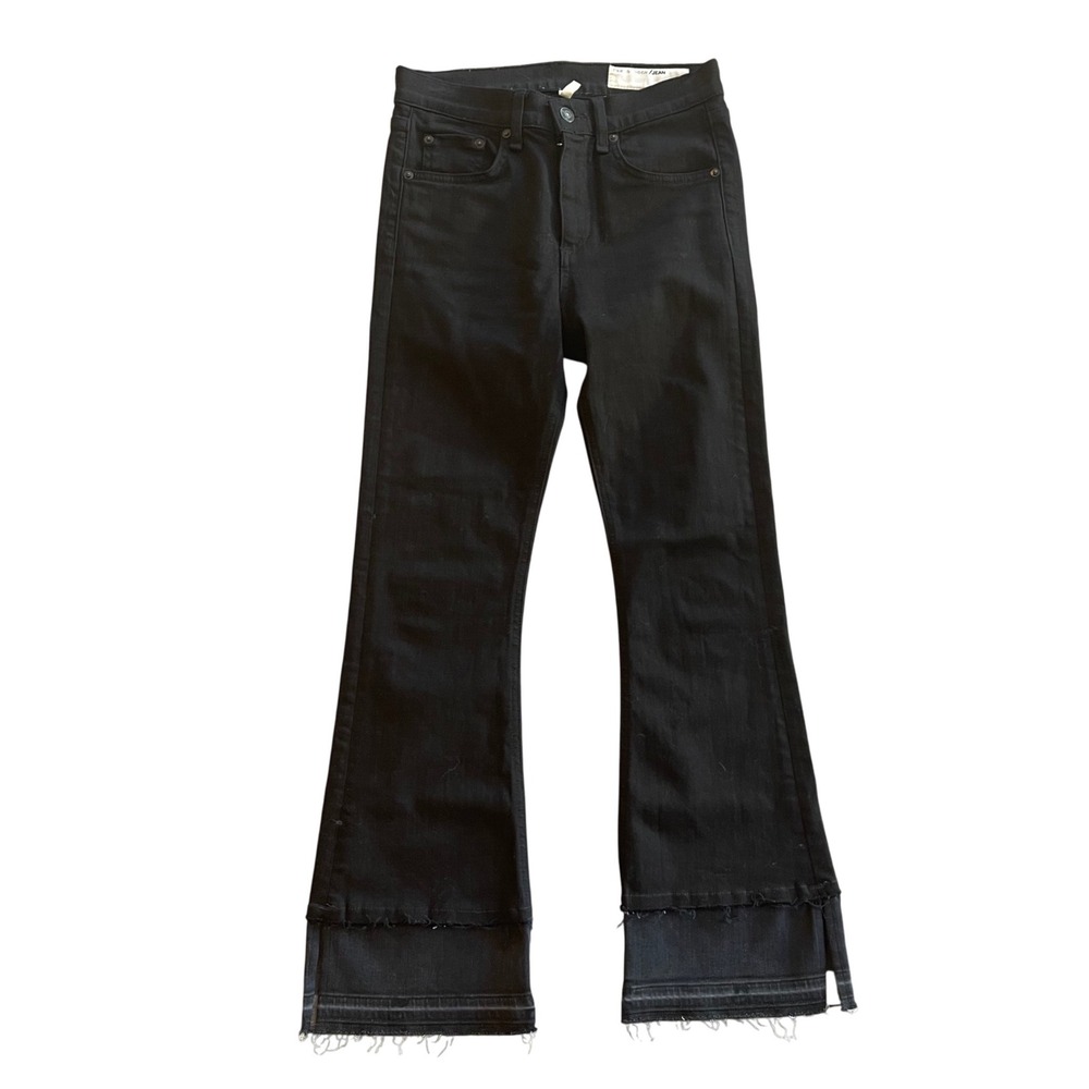 Rag Bone Jean Womens Black 10"Crop Flare High Rise Denim Pants Size 25